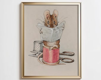 かわいい小さなネズミの絵、ヴィンテージの保育園アートプリント