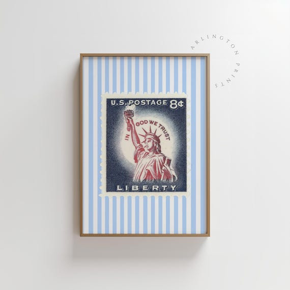 Retro US Stamp Wall Art, Liberty Poster, Independence Day Decor, 4th of July Printable, Vintage Americana Art P1-1498