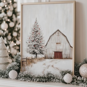 Rustic White Christmas Barn Painting, PRINTABLE Winter Wall Art ...