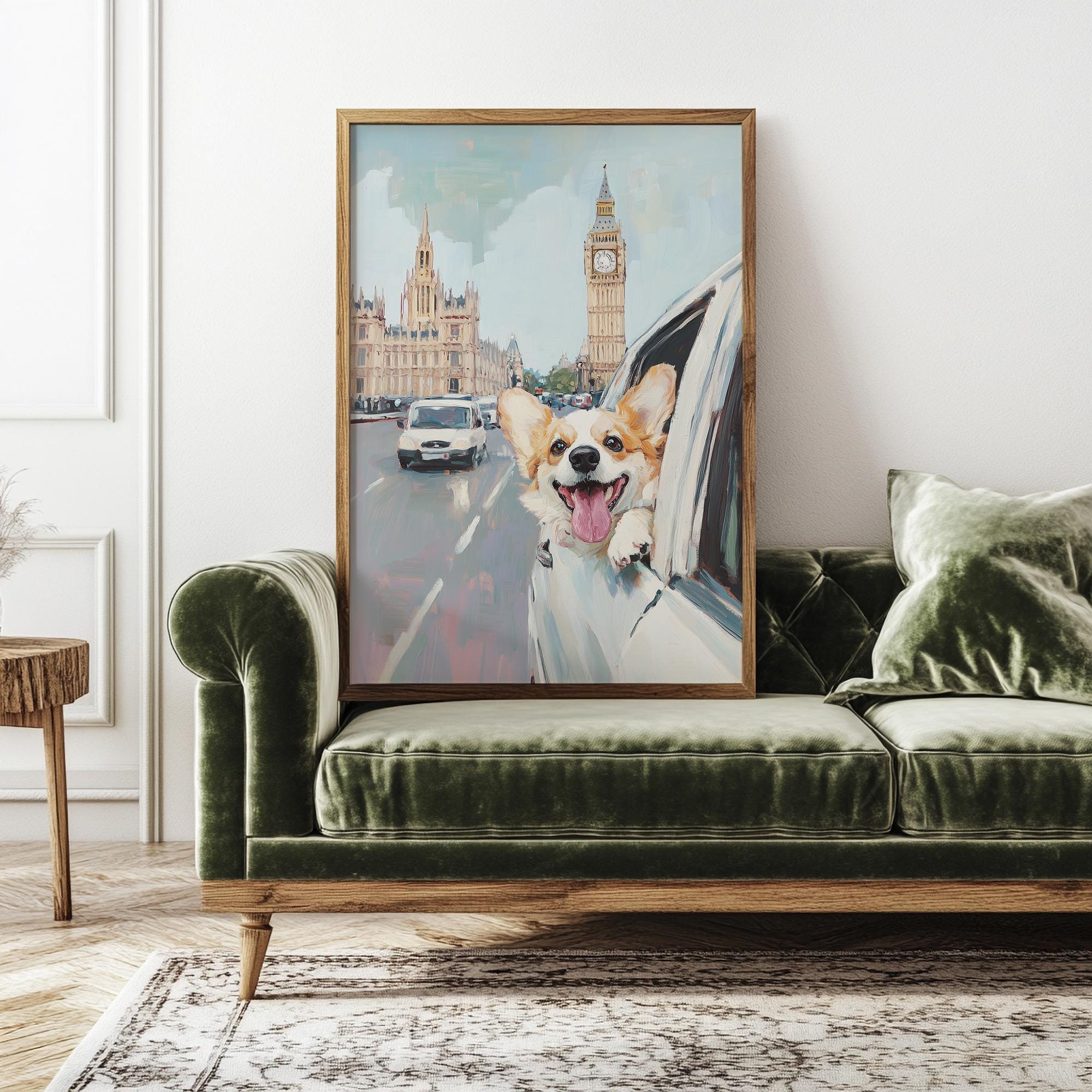 かわいいロンドン コーギー プリント、印刷可能な英国の壁アート