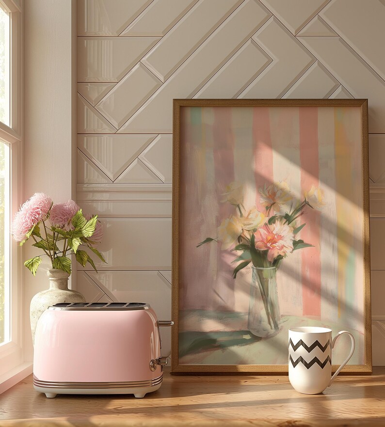 Pink Preppy Flowers Wall Art, Trendy Pastels, Floral Pink Prints