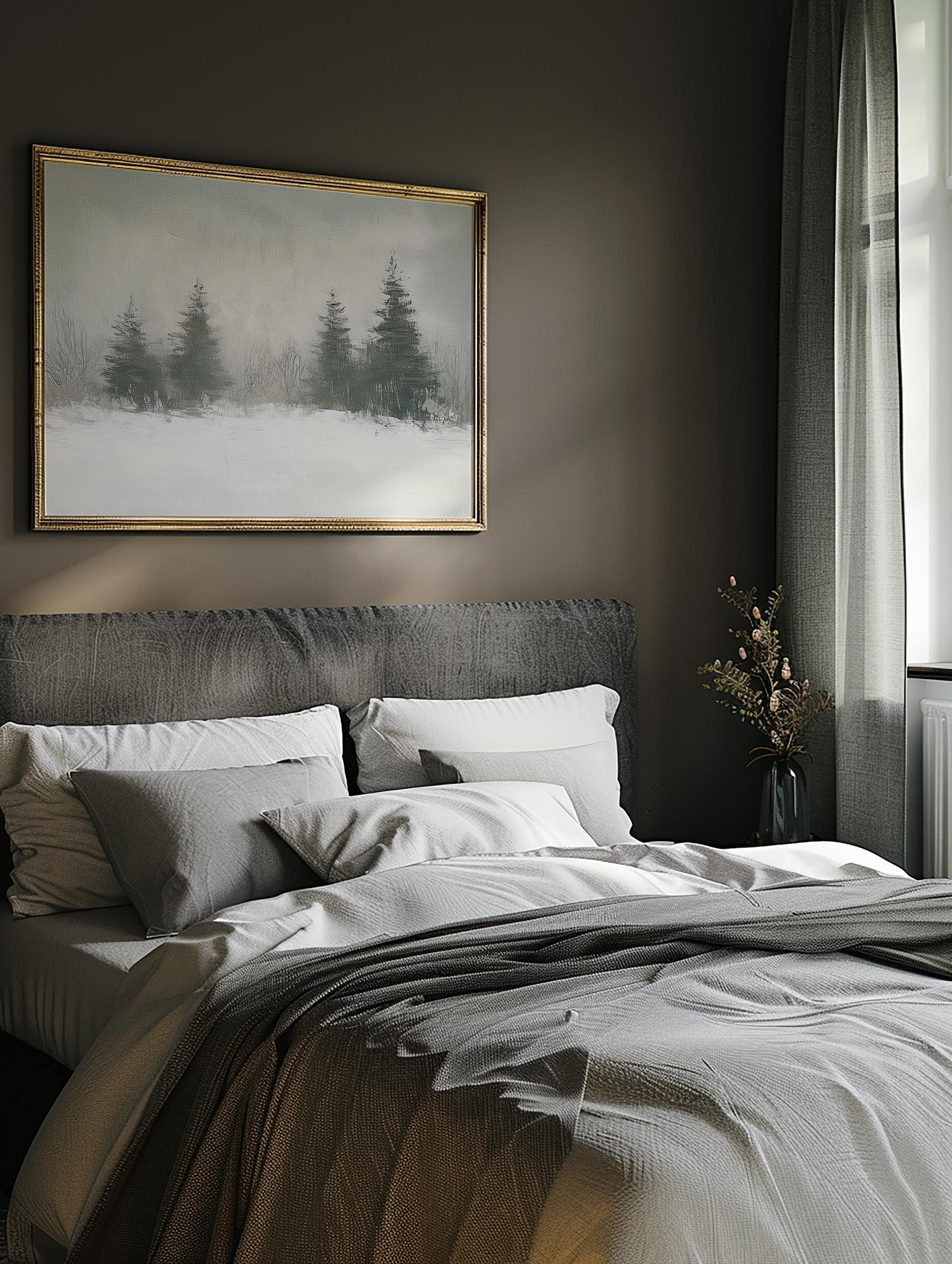 Rustic Snowy Forest Landscape Wall Art, Neutral Winter Art Print ...