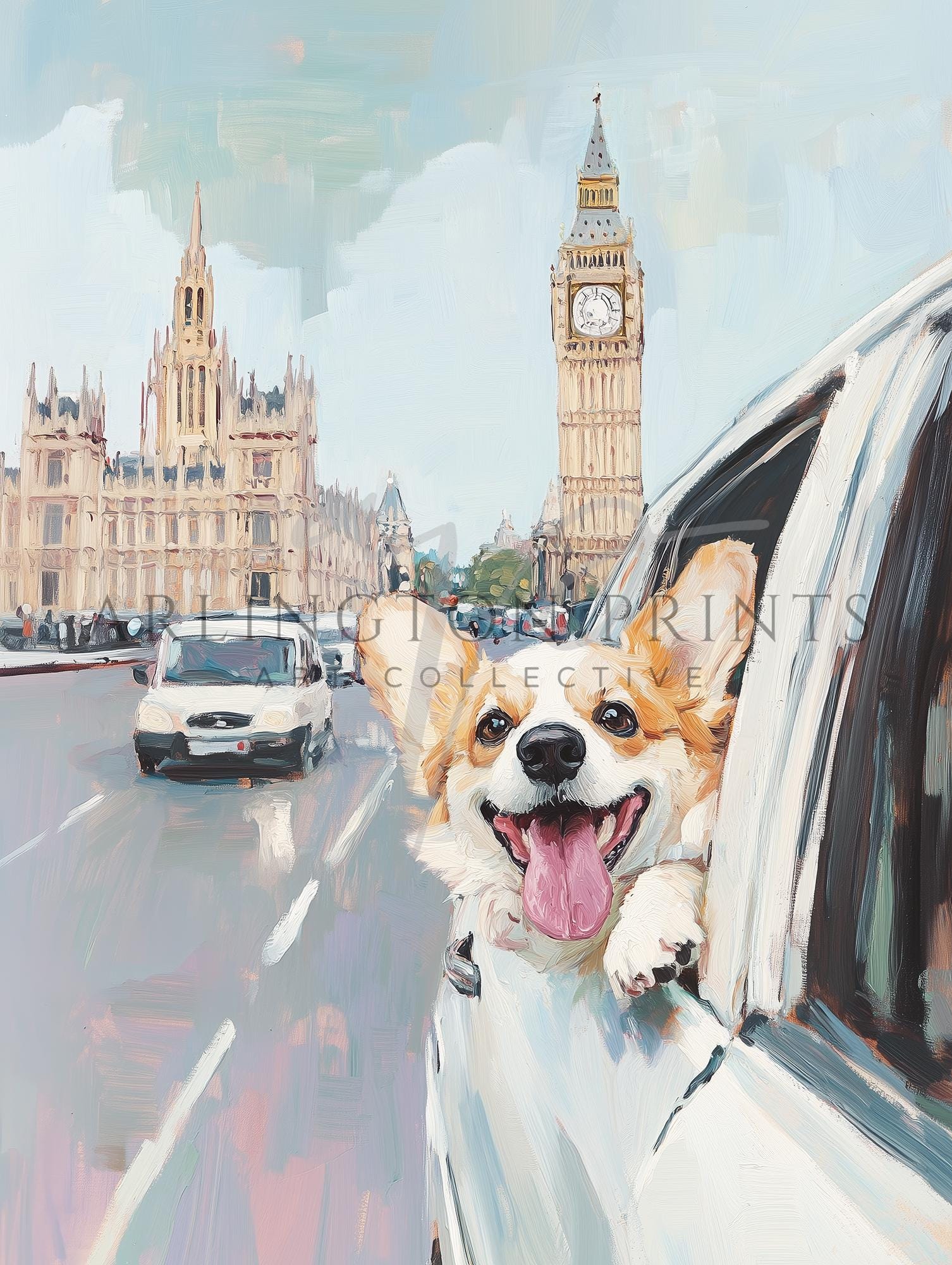かわいいロンドン コーギー プリント、印刷可能な英国の壁アート
