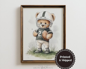 Football Teddy Bear Nursery Art Print, UNFRAMED Boys Sports Room Decor (Mailed Print) 68129