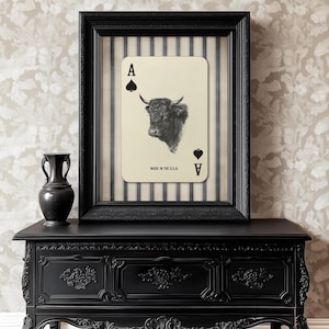 Downloadable western wall art featuring a black bull head inside an Ace of Spades playing card with “Made in the U.S.A.” text, styled with vintage country charm.