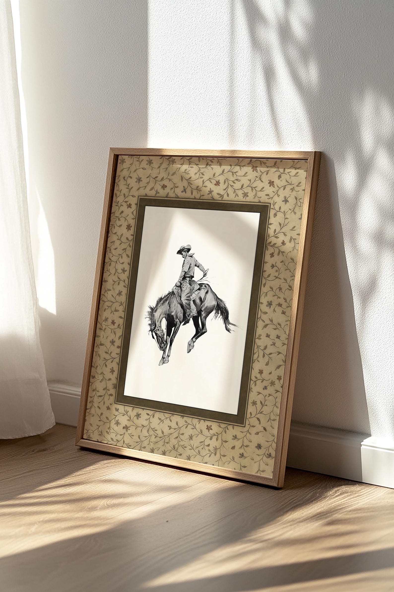 Young Rodo Schech Cowboy Art Print, Bucking Bronco Western Wall Art, Rustic Farmhouse ...