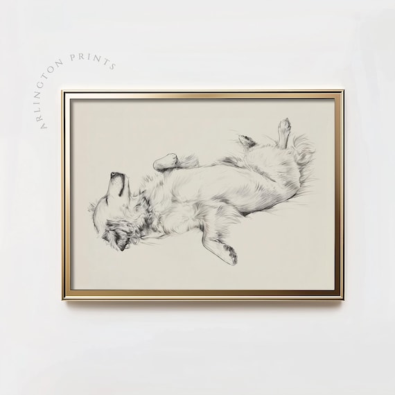 Cute Golden Retriever Print, PRINTABLE Beige Pet Portrait Sketch