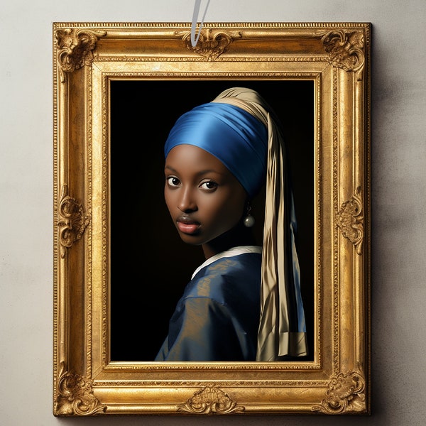 African American Portrait, Girl With A Pearl Earring, Famous Paintings, Digital Download, Fine Art, Wall Art