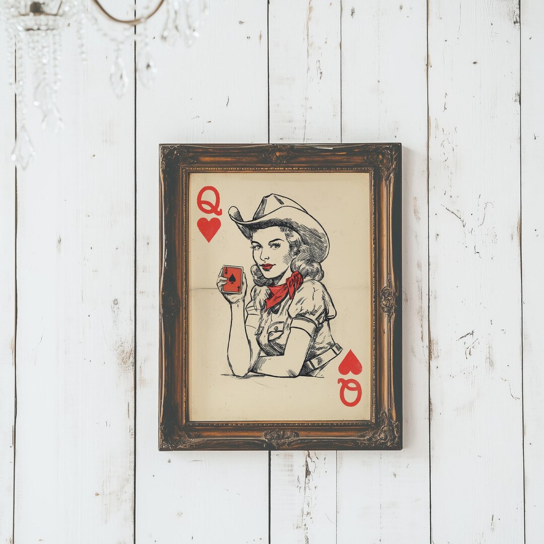 Pinup Rodeo Cowgirl Queen of Hearts Art, Western Pinup PRINTABLE, Retro Rodeo Girl ...