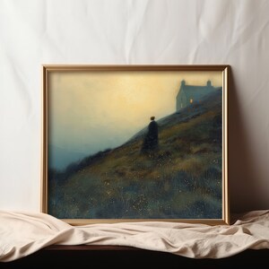 Gothic Art Print, Bronte Sisters, Jane Eyre Inspired, Dark Academia, Antique Wall Art, Vintage Gothic Art, Black Dress, Moody Wall Art, Dark Landscape, Wildflower Field, Dark Cottagecore, England, English Country, Instant Download, Digital Download