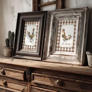 Vintage Chicken Kitchen Art Set, PRINTABLE Gingham Farmhouse Kitchen ...