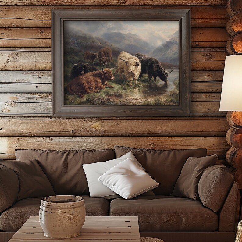 Highland Cow Painting, Scotland, Highland Cow Picture, Antique Oil Painting, Rustic Art, Instant Download, 19th Century Painting, Cow Art, William R C Watson, Scottish Highlands, Cow Painting, Vintage Art Print, Antique Landscape, Digital Download