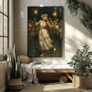 Vintage Witchy Art, Fantasy Wall Art, Wiccan Poster, Oil Painting, Digital Art, Instant Download, Waterhouse, Pagan, Spring Decor, Beltane, Boho Art, Bomehian Art Print, Spring Home Decor, Nature Witch, Arlington Prints, Ritual, Gardencore, Cottage