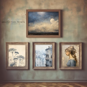 French Country Art, Wall Art Set, Vintage Floral Prints, Spring Home Decor, Indigo Blue, Muted Blue Home Decor, Butterfly Sketch, Country Florals, French Toile, Moody Wall Art Prints, Blue Moon, Antique Oil Painting, Blue Watercolor, Digital Download