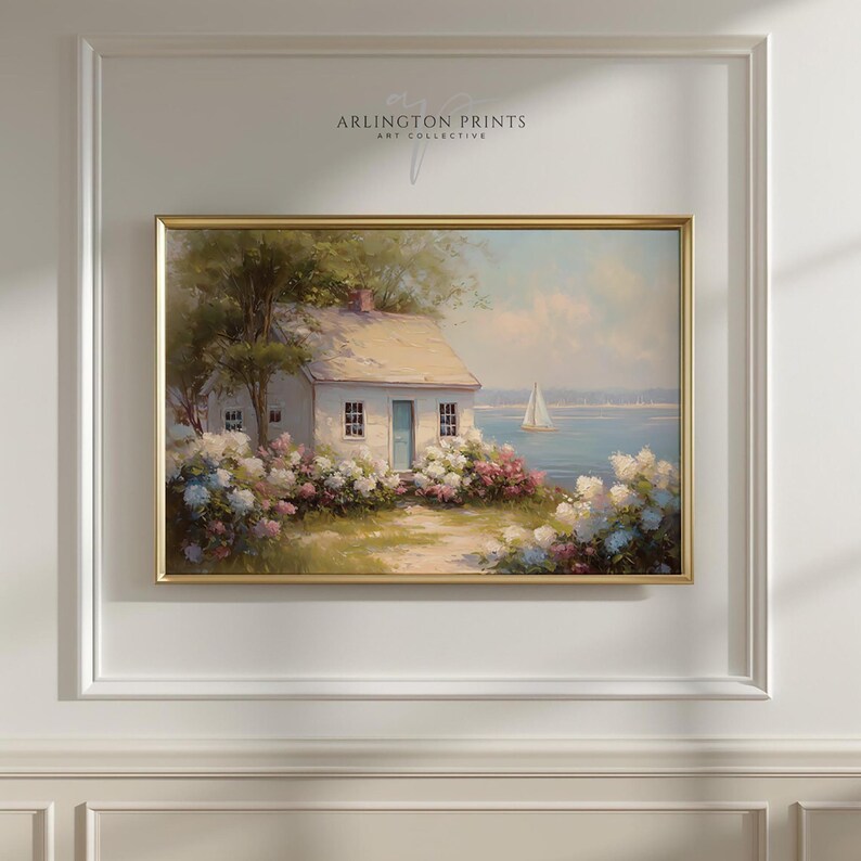 Coastal Cottage Wall Art UNFRAMED, Beach House Landscape Print, Soft ...