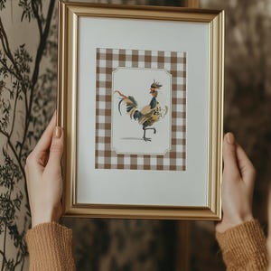 Vintage Chicken Kitchen Art, PRINTABLE Gingham Farmhouse Kitchen Decor ...