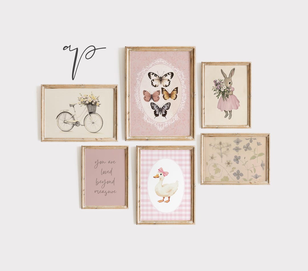 Girls Nursery Gallery Wall Set, Vintage Pink Nursery Art Prints, Kids ...