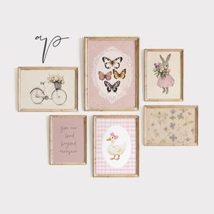 Girls Nursery Gallery Wall Set, Vintage Pink Nursery Art Prints, Kids Room Decor, Antique Wall Art Set, Digital Download P515