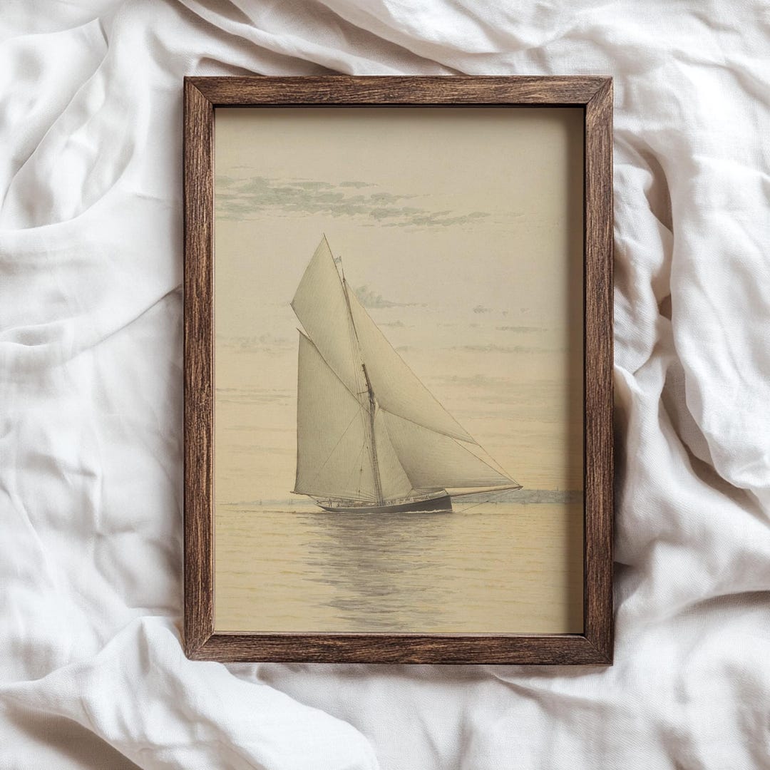 Vintage Sailboat Print | Classic Watercolor, Neutral Coastal Art ...