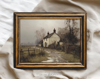Vintage Autumn Cottage Print, Fall Farmhouse Wall Art, Rustic Countryside Painting, Old English Cottage Artwork, Digital Download 79-82