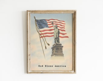 Freiheitsstatue Poster | Juli 4 Wandkunst | Gott segne Amerika-Druck | Minimalist USA | Vaterländischen Kunst digitaler Download