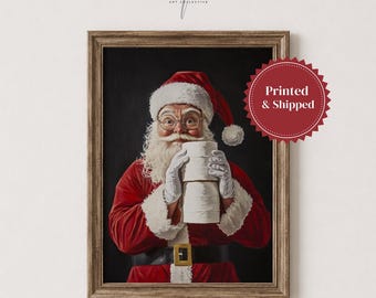 Divertida lámina decorativa de Papá Noel para el baño - Decoración navideña con papel higiénico, estilo vintage K981
