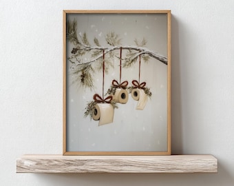 Funny Christmas Bathroom Print, PRINTABLE Toilet Paper Tree Wall Art, Humorous Holiday Home Decor, Quirky Seasonal Powder Room Art T409