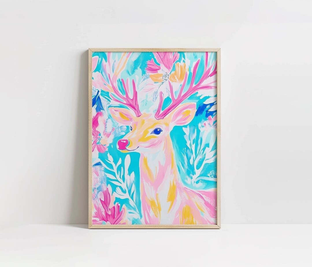 Abstract Pastel Rudolph Christmas Wall Art, Printable Winter Art, Blue ...