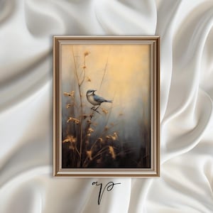 Vintage Blue Bird Print | Moody Bird Wall Art | Dark Academia | Cabin Decor | Antique Oil Painting | Goth Cottagecore | Digital Download