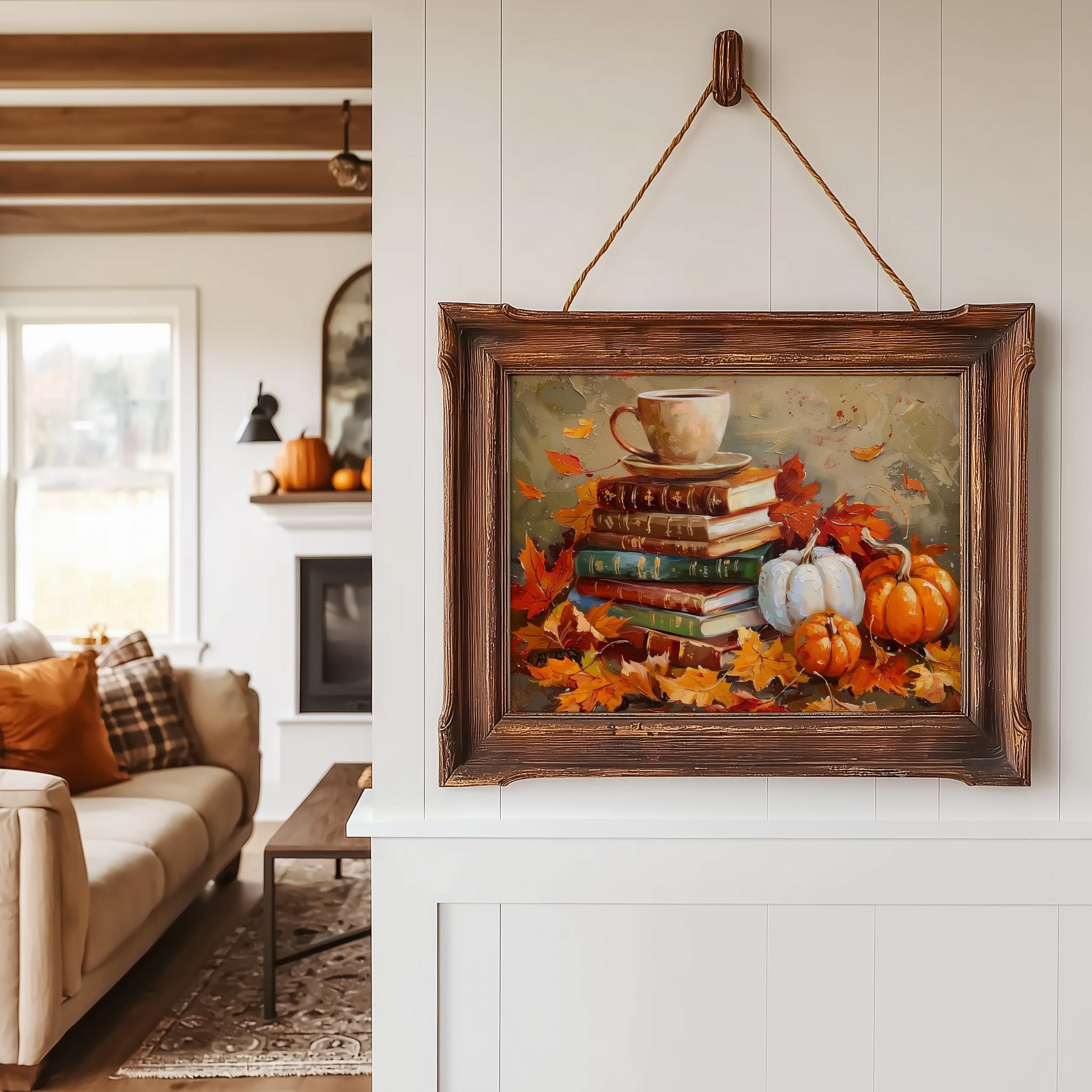 Moody Fall Bookish Wall Art Printable, Vintage Stacked Books Autumn Art ...