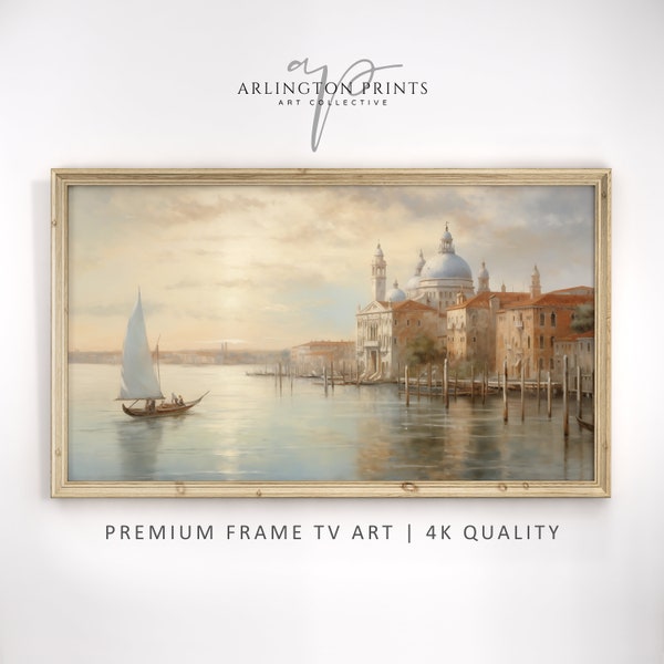 Samsung Frame TV Art  |  Italian Venice Scenic Artwork  | Vintage Oil Painting | Old Venice Dock Vintage Art