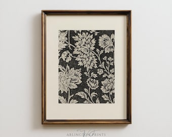 Rustic Black and White Flower Print, Vintage Woodcut Botanical Art, Neutral Wall Decor, Digital Download #4221