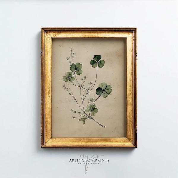 Arte de pared vintage con trébol botánico imprimible para el Día de San Patricio / Arlington Prints 7-86