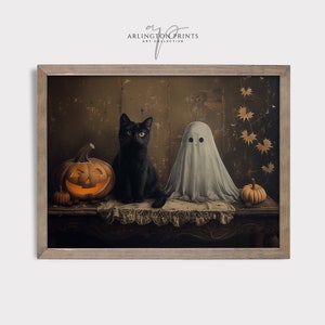 Halloween Wall Art | Cute Ghost and Black Cat | Printable Moody Autumn ...