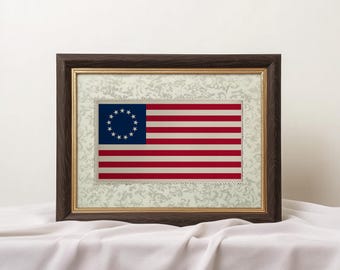 Betsy Ross Flag Printable Wall Art, 4th of July Decor, Vintage Patriotic Print, Historic American Flag, Independence Day Wall Art #109