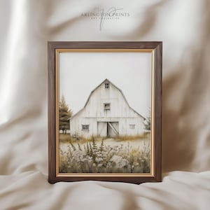 Printable Rustic Barn Art, White Barn Painting, Rustic Farmhouse Summer Decor, Countryside Print, Digital Download