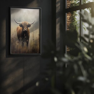 Vintage Highland Cow Print, Dark Aesthetic Art