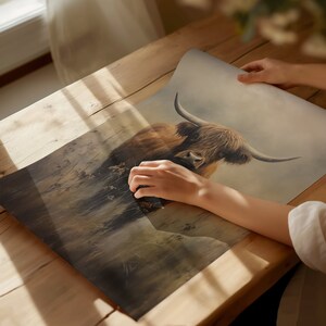 Vintage Highland Cow Print, Dark Aesthetic Art