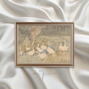 Antique Nursery Duck Art Print, Cute Goose Wall Art, PRINTABLE Farmhouse Wall Art, Neutral Nursery Painting, Vintage Boy's Room Decor