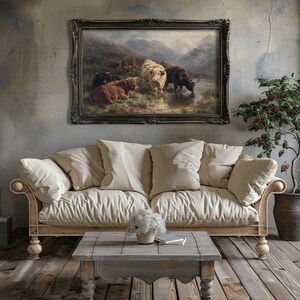 Highland Cow Painting, Scotland, Highland Cow Picture, Antique Oil Painting, Rustic Art, Instant Download, 19th Century Painting, Cow Art, William R C Watson, Scottish Highlands, Cow Painting, Vintage Art Print, Antique Landscape, Digital Download