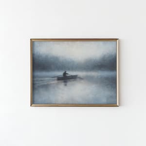 Vintage Boat Lake Wall Art, Moody Landscape Print, Rustic Rowboat Scene, Cottagecore Home Decor, Above Bed Decor, Digital Artwork