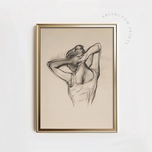 Vintage Line Drawing of Female Figure, Printable Neutral Sketch Wall Art, Modern Farmhouse Decor, Ballerina Sketch, Digital Download | CA62
