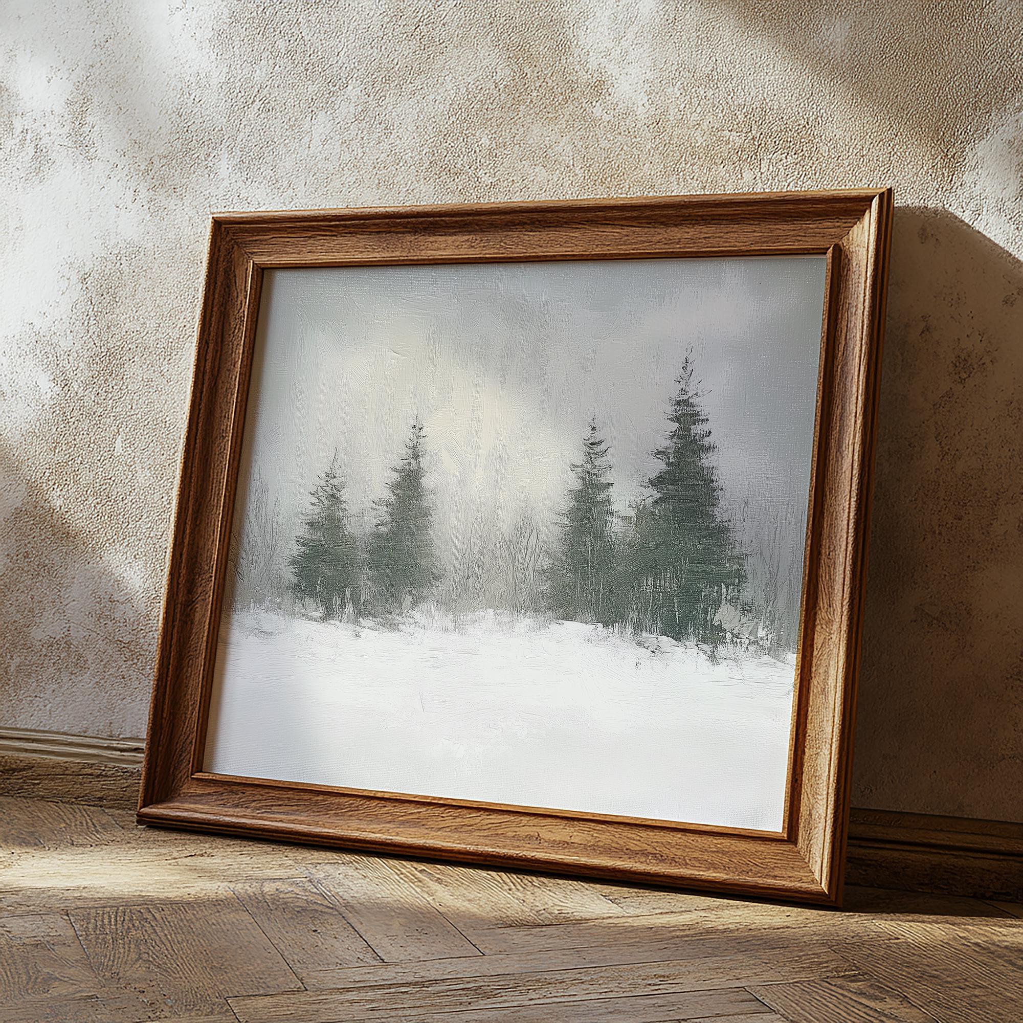 Rustic Snowy Forest Landscape Wall Art, Neutral Winter Art Print ...