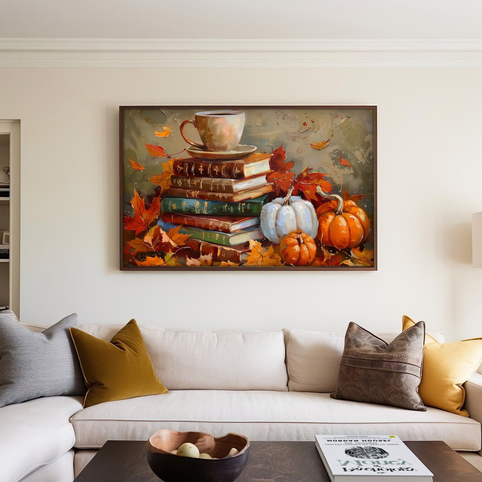 Moody Fall Bookish Wall Art Printable, Vintage Stacked Books Autumn Art ...