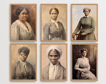 African American Wall Art | Black History Decorations | Black Woman Painting | Set Of 6 Vintage Prints | Black History Prints