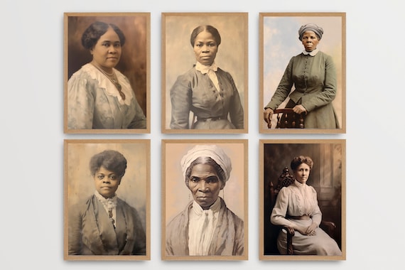 African American Wall Art | Black History Decorations | Black Woman Painting | Set Of 6 Vintage Prints | Black History Prints