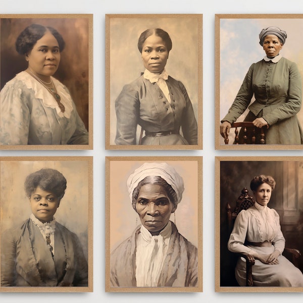 African American Wall Art | Black History Decorations | Black Woman Painting | Set Of 6 Vintage Prints | Black History Prints