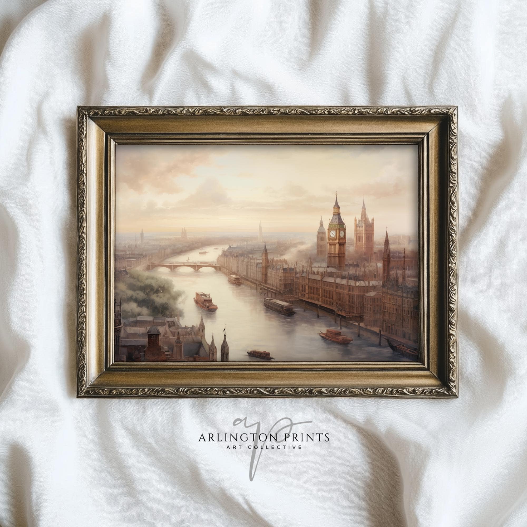 アンティーク絵画、オールドロンドン（イギリス）、油絵プリント