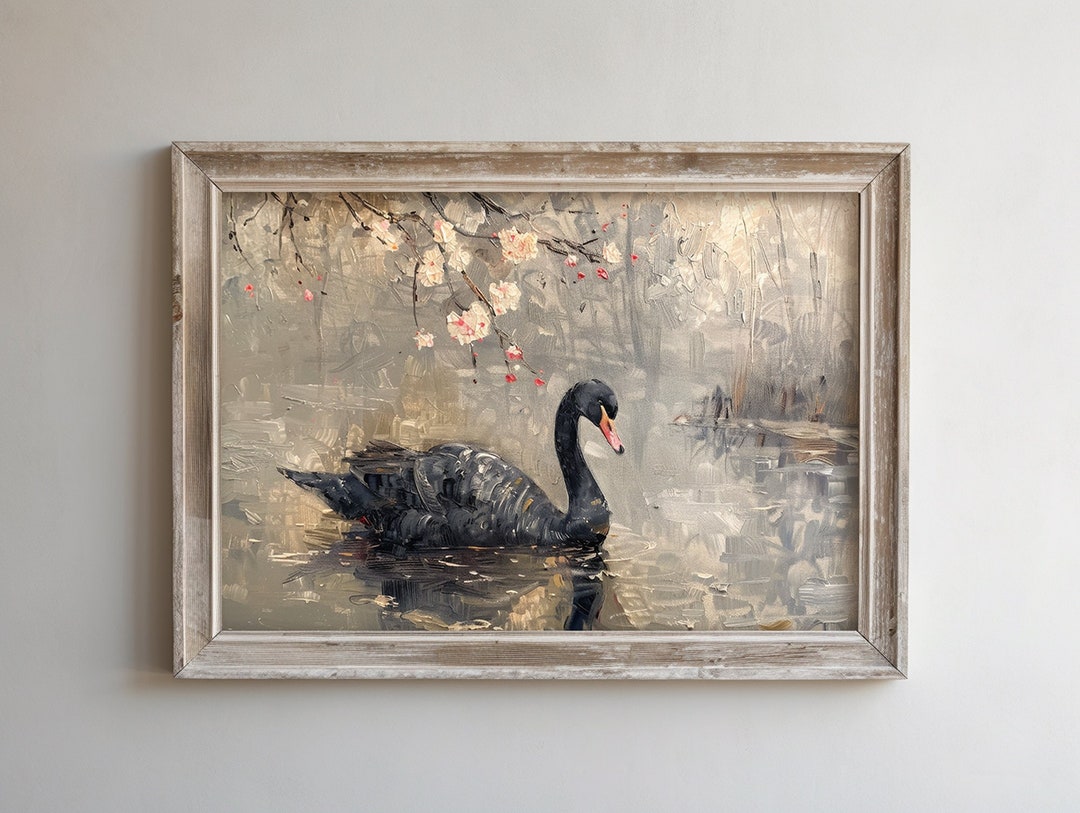 ヴィンテージの白鳥アート、ブラックスワン、ファームハウスアート