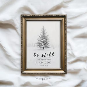 Printable Christmas Bible Verse Art Print, Psalm 46:10, Christmas Tree Be Still Wall Art, Holiday Scripture Print, Christian Christmas Decor